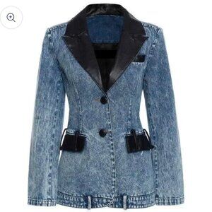 Leather Collar Denim Jacket